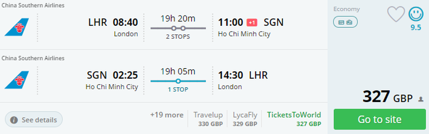 Return flights from London to Ho Chi Minh City, Vietnam from just 327 £